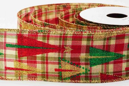 Christmas Trees Wired Ribbon_KF6633G-1_Plaid in red